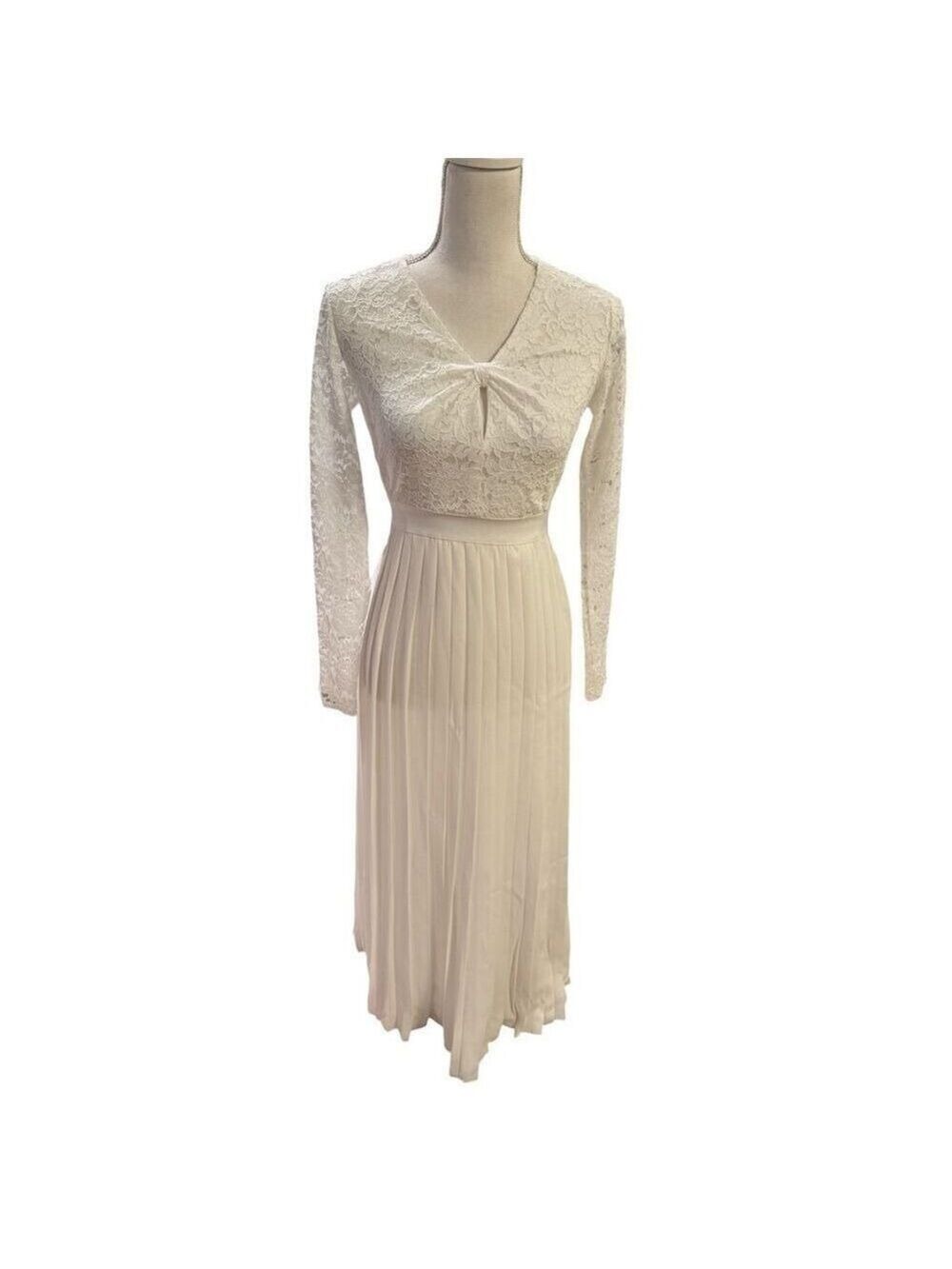 Little Mistress Women's White Lace Maxi Dress Formal Long Sleeve Size Small